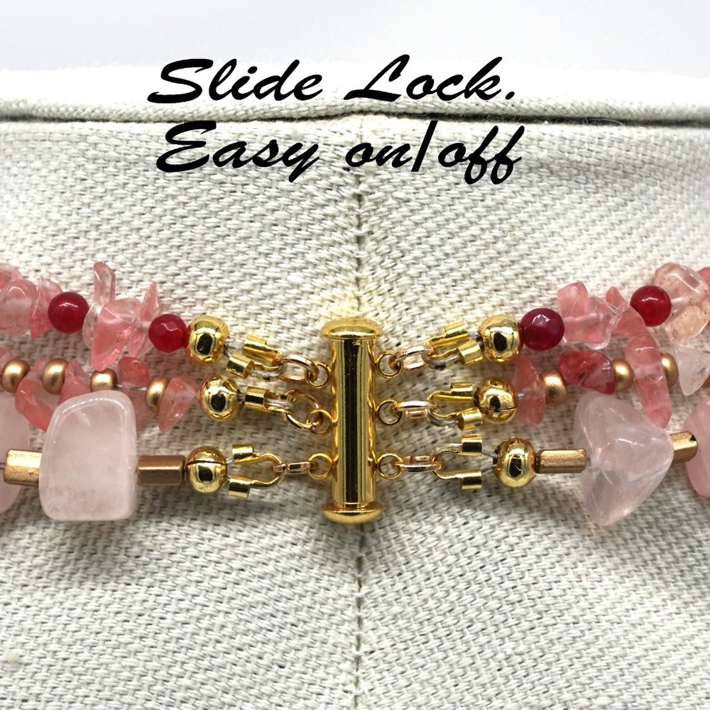 🆕 Three strand necklace with Rose Quartz , Rubies, and Strawberry Quartz . - Picture 8 of 8